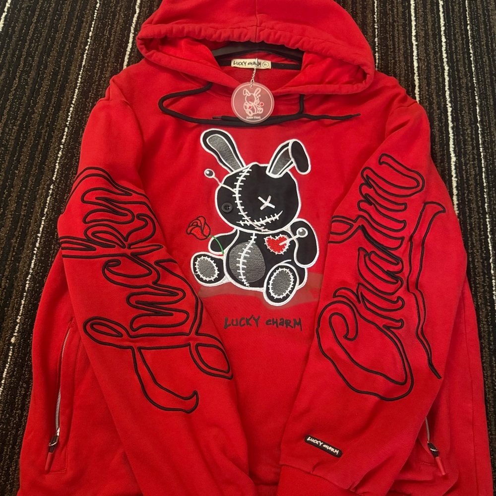 Lucky Brand Red Hoodie with Bunny Graphic